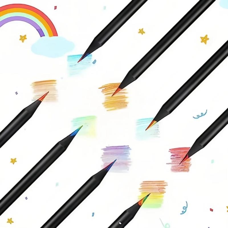 10PCS Rainbow Pencil Colorful Pencil 7-Color Wood Colorful Black Wood Painting Supplies Christmas Halloween Black Friday Gift