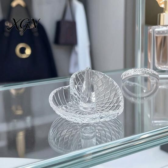 Glass Ring Dish for Wedding Holder, Water Ripple Elegant Jewelry Dish, Clear Decorative Storage Dresser Trinket Tray Bedside Table And Bathroom