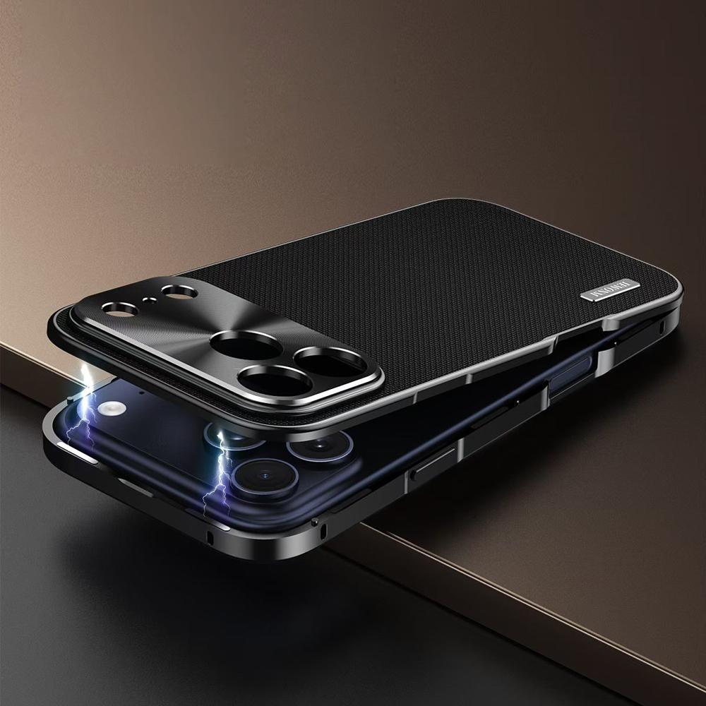 Роскошный металлический магнитный защитный чехол для камеры для iPhone 17 Pro Max Технологичная тканая ткань Для Magsafe Беспроводная зарядка Чехол для телефона
