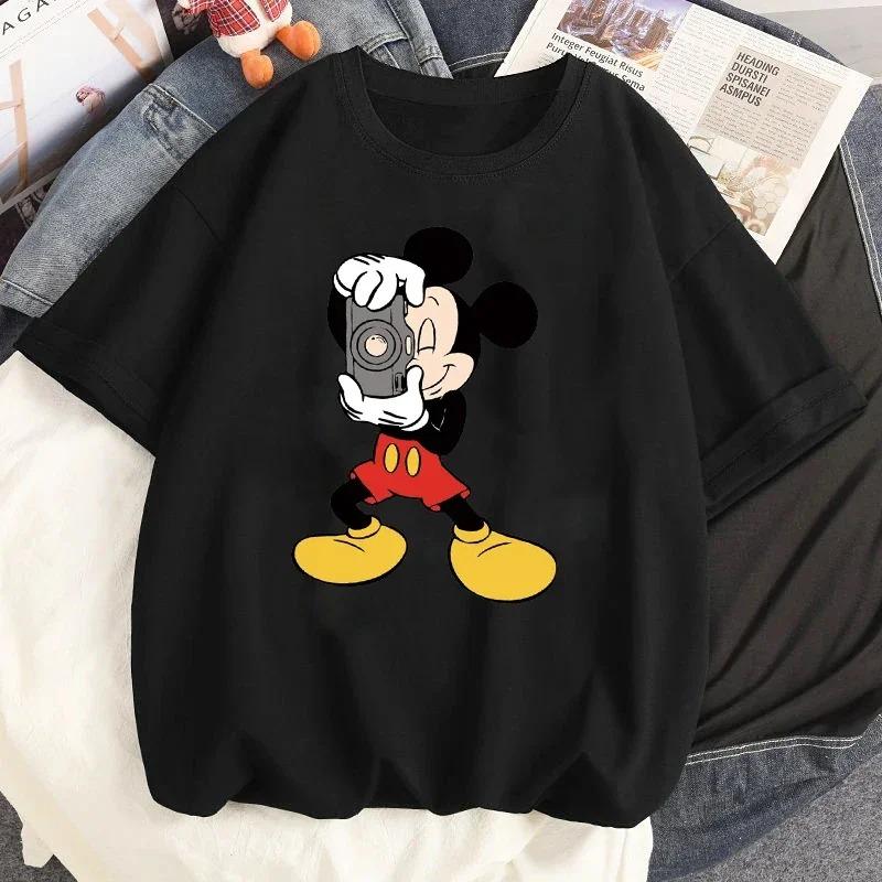 Летняя футболка с принтом Микки и Минни от Disney, смешная женская футболка с круглым вырезом, модная футболка с короткими рукавами, женская повседневная уличная одежда, футболки