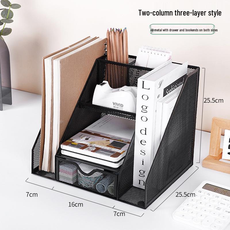 Desktop Metal File Rack Basket: Multi-layer Vertical Storage Box for Desk Management and Document Organization.