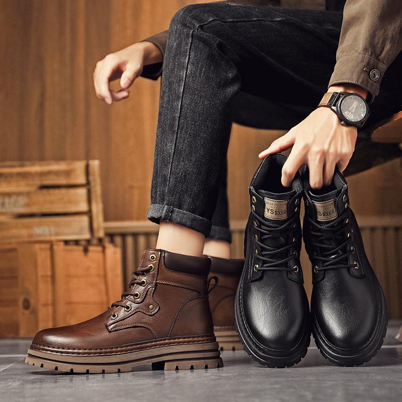 Модные мужские уличные мотоциклетные ботинки с круглым носком, теплые плюшевые меховые зимние ботинки для мужчин, натуральная кожа, базовые ботинки, удобная обувь для отдыха на природе