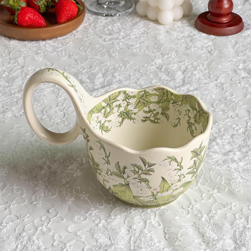 Керамическая кружка Чашка с аккордом с ложкой Чашка для завтрака Овсяная миска Подогретое молоко Цветение ландыша Кофейная чашка Тарелка