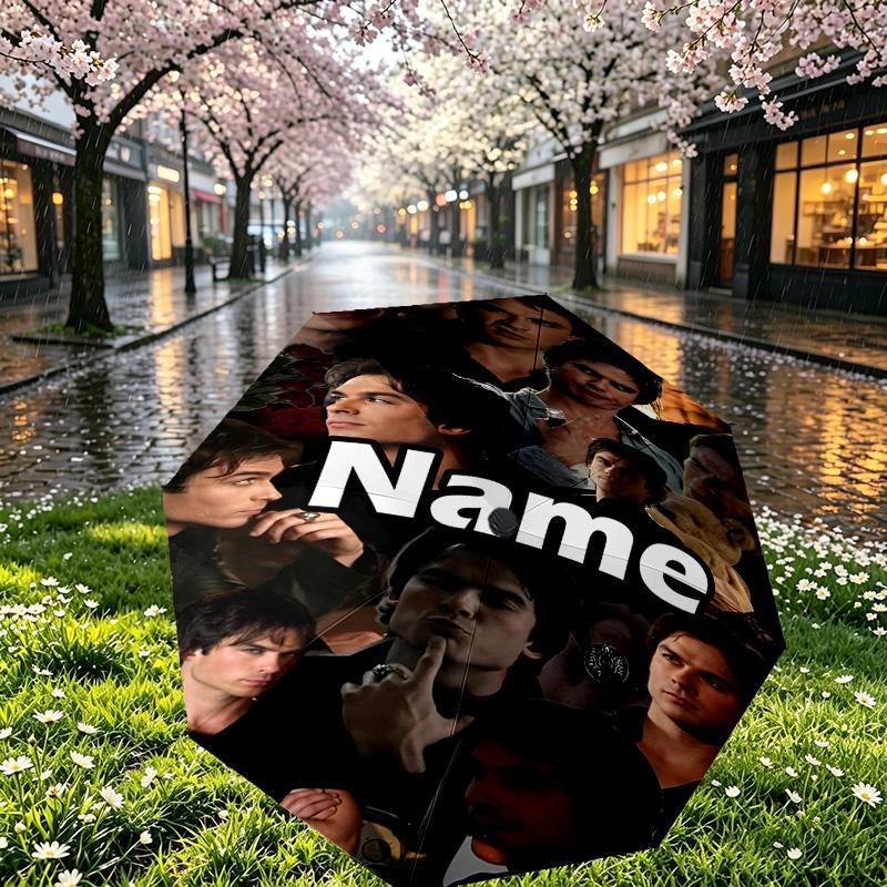 Custom Name Personalized Damon Salvatore Print Umbrella, Auto Open Close, 8‑Rib Sturdy Frame, Commute Camping Hiking Use, Birthday Gift
