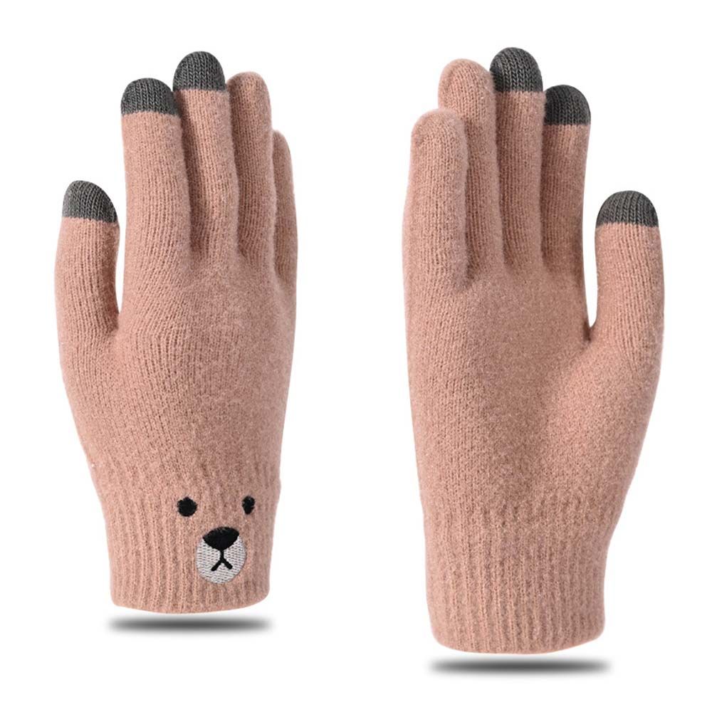 Women Five-finger Bear Embroidery Driving Gloves Gloves Female Gloves Wool Mittens