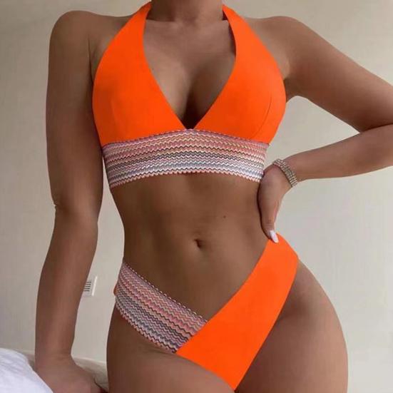 2Pcs/Set Women Summer Bikini Set Halter Backless Bra High Waist Swimming Trunks