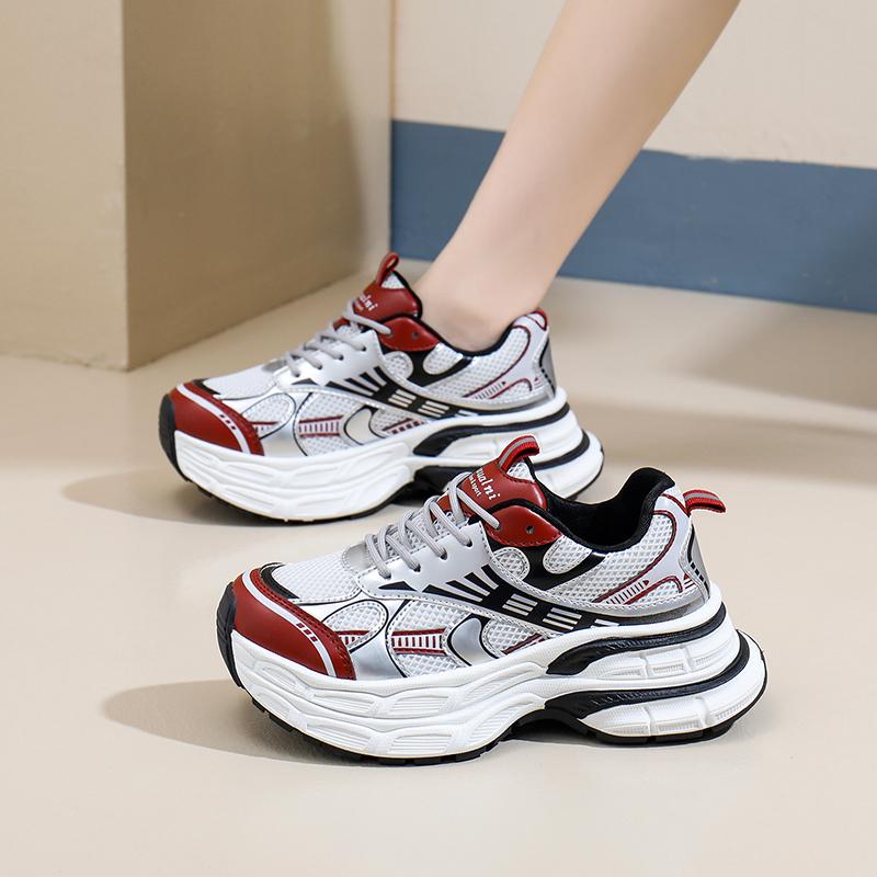 Мода смешанные цвета весна/осень мода кроссовки на шнуровке сетчатые туфли женские 2024 высокое качество средний каблук модные женские вулканизированные туфли