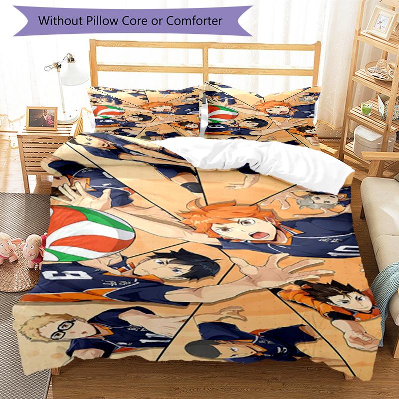 3pcs Haikyu Bedding Set Duvet Cover Closure Includes 1 Duvet Cover & 2 Pillowcases, Soft and Comfortable for All Seasons.