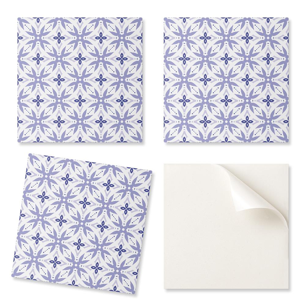 Set of Self-Adhesive Tiles Geometric Pattern with Flowers 9x30x30 cm