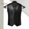 Мужской жилет из искусственной кожи с V-образным вырезом, без рукавов, приталенный однобортный жилет, пальто с карманами, однотонный жилет, верхняя одежда