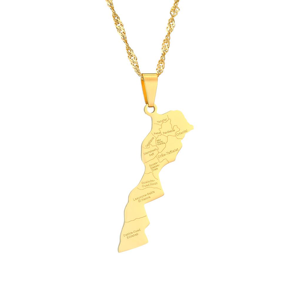 Модное ретро этническое ожерелье с картой Марокко - Ювелирные изделия из нержавеющей стали