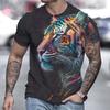 European and American Summer Men's Oversized Creative Tiger Print Short Sleeved T-shirts, Popular 3D T-shirts