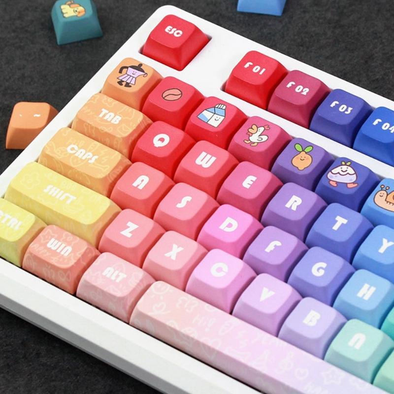 133Keys Rainbow Keycaps DA Profile 9.5mm Thick PBT Keycaps для 61/87/104/108 Layout Mechanical Keyboard Keycaps