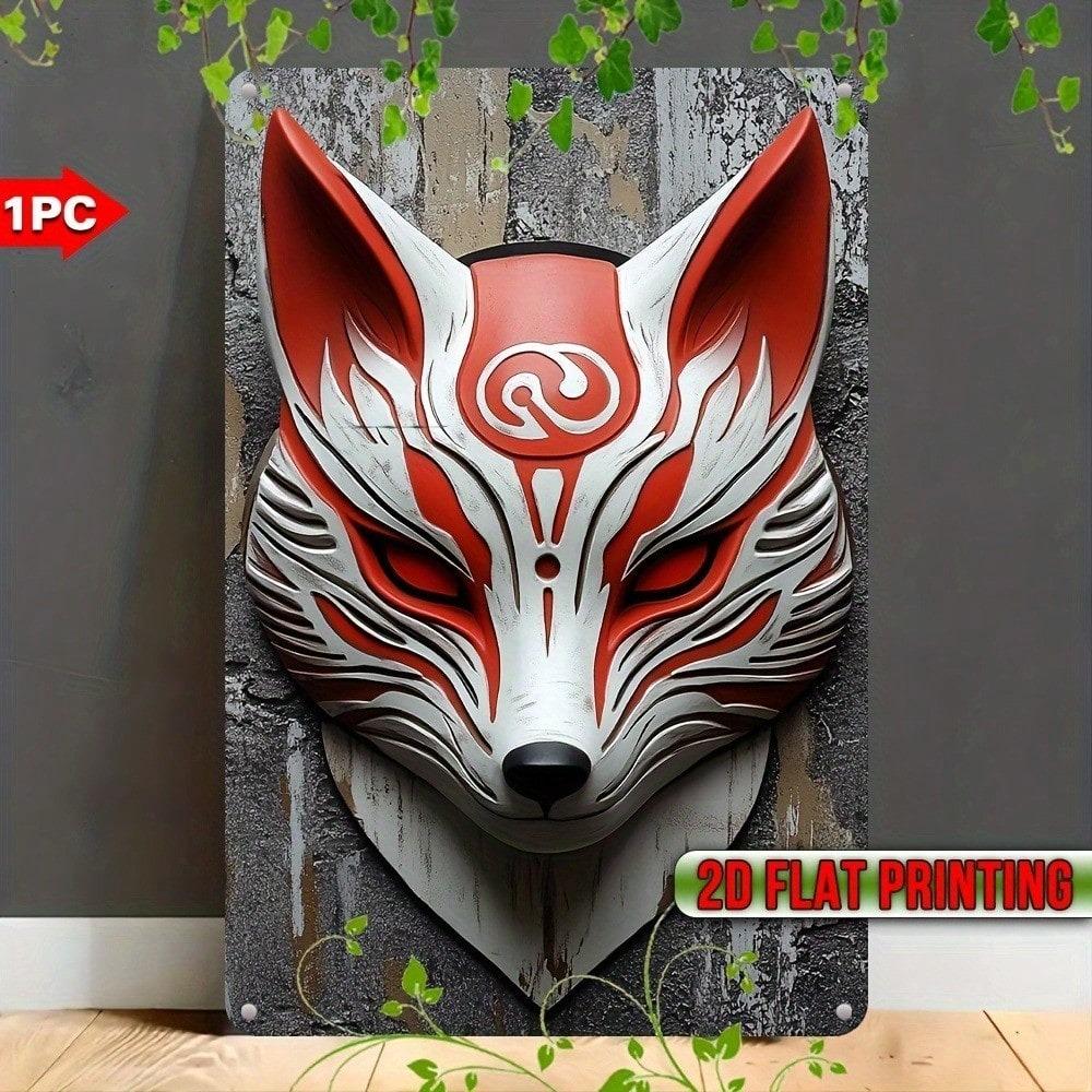 Metal Fox Mask Wall Decor Weatherproof Garden Statue Anbu Style Indoor Outdoor Iron Plaque