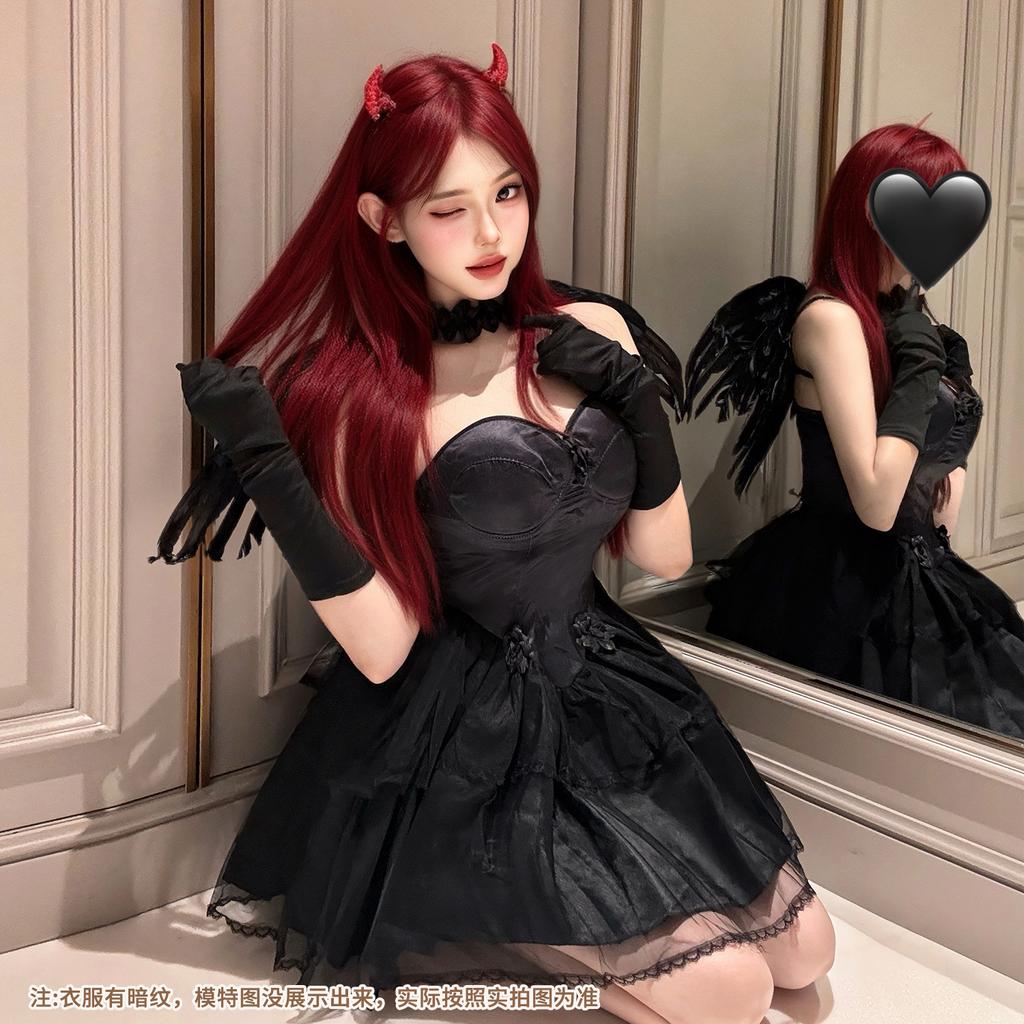 Halloween costume ghost bride dark goth demon cos show costume white angel sexy witch dress