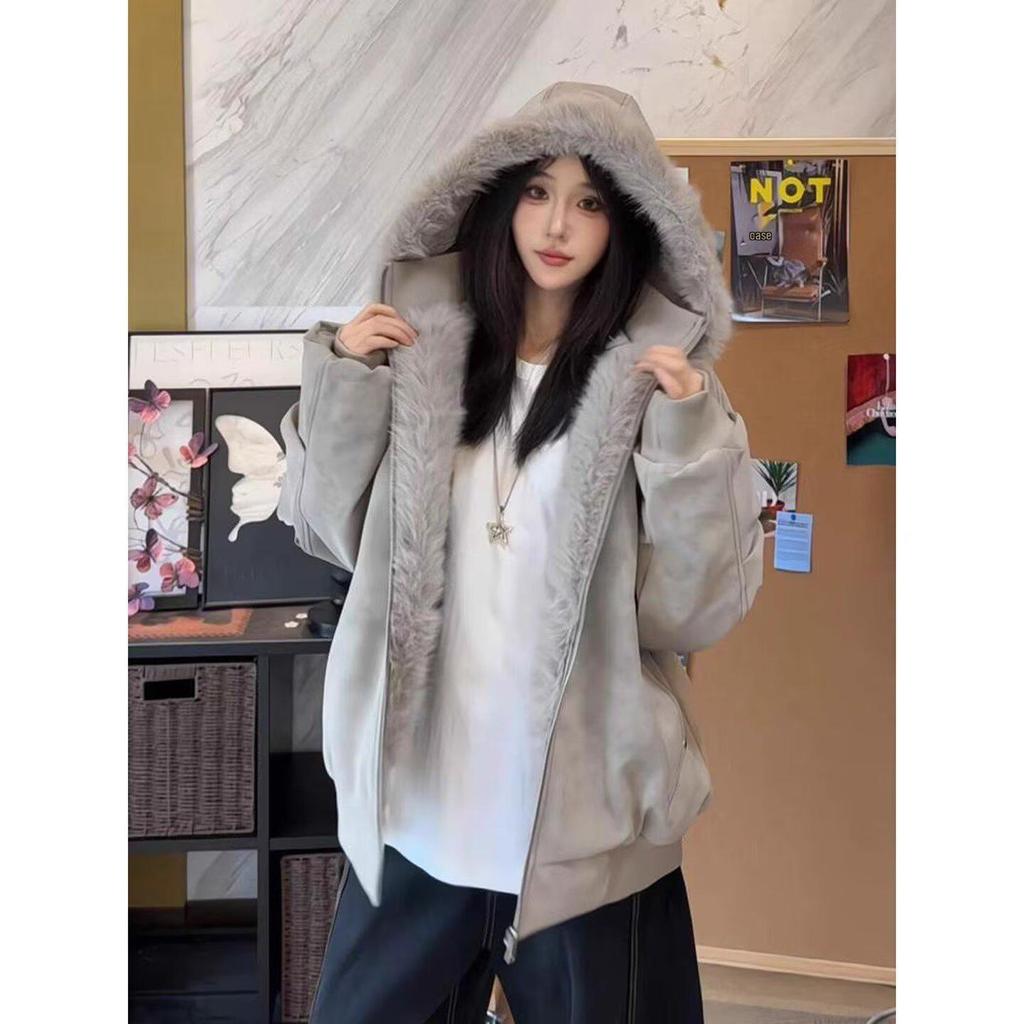 Мужская рабочая куртка в стиле ретро, цвет кофе, с потертостями, из хлопка с текстурой под кожу личи, с длинным меховым воротником и капюшоном, тяжелое зимнее пальто.