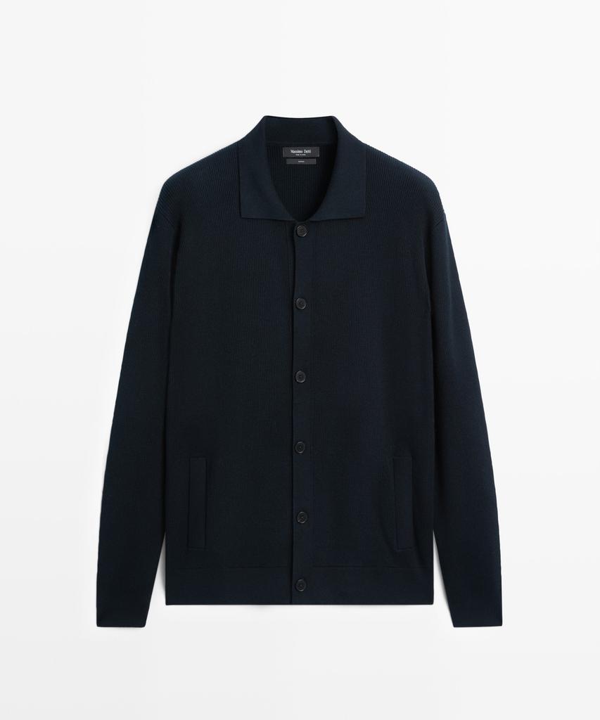 Мужской вязаный кардиган с воротником-поло Massimo Dutti, 100% хлопок