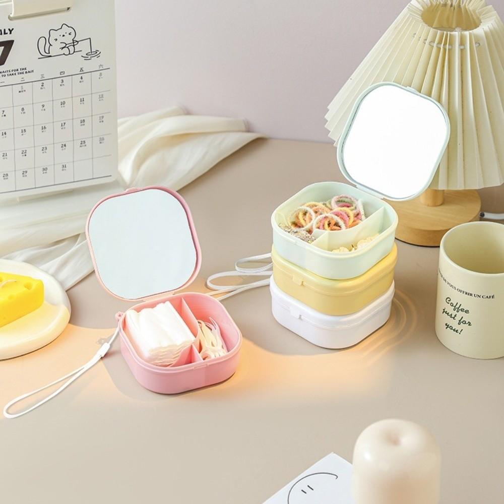 Portable Cosmetic Storage Box with Mirror Jewelry Box Colorful Hair Tie Organizer  Travel
