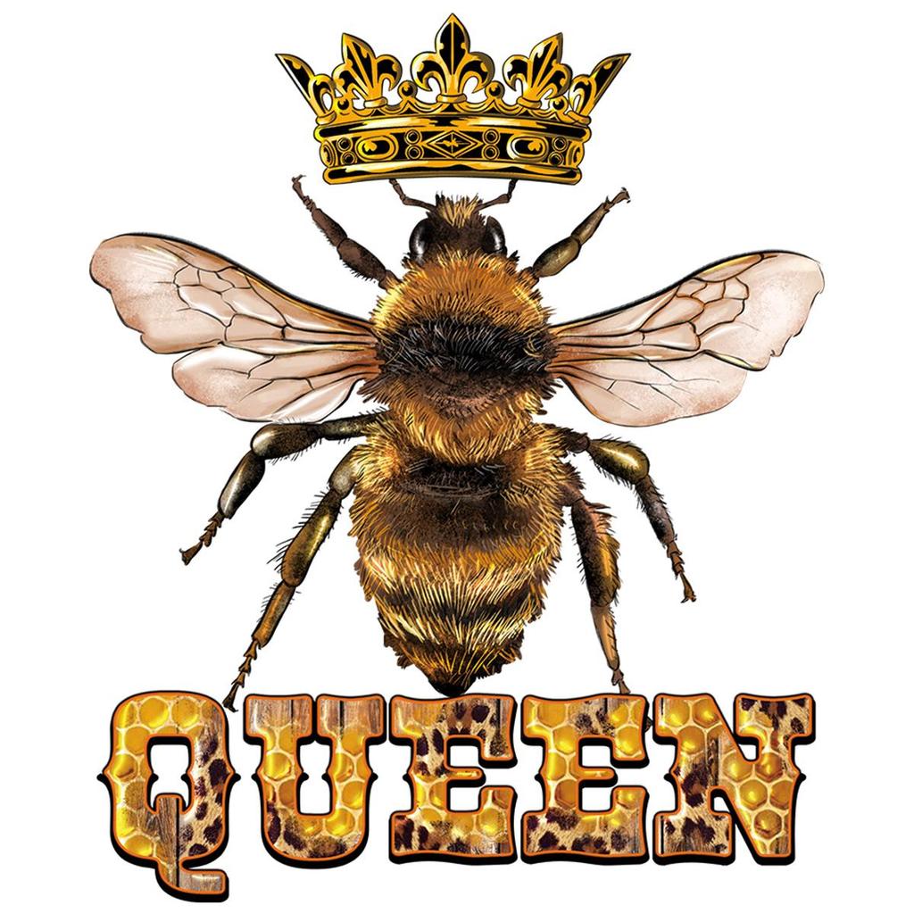 1pc, Spreading Wings Bees Queen Heat Transfer Decal, Black Yellow Bee Crown Text Insect Iron-on Sticker, For Bags Backpacks Fabric