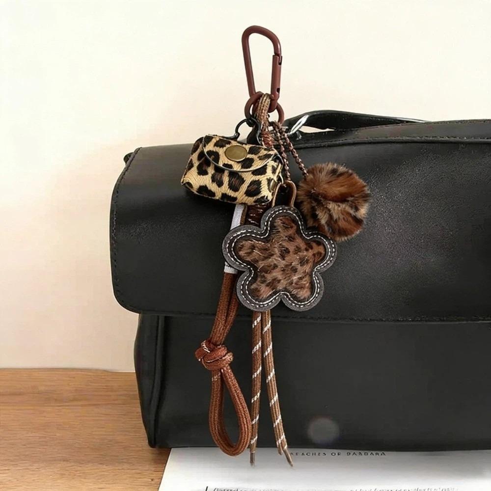 Leopard Print Bag Pendant Braided Rope Braided Rope Keychain Backpack Pendant For Handbag Decor