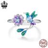 Avle Spring Bird & Flower Adjustable Open Ring - S925 Sterling Silver for Women