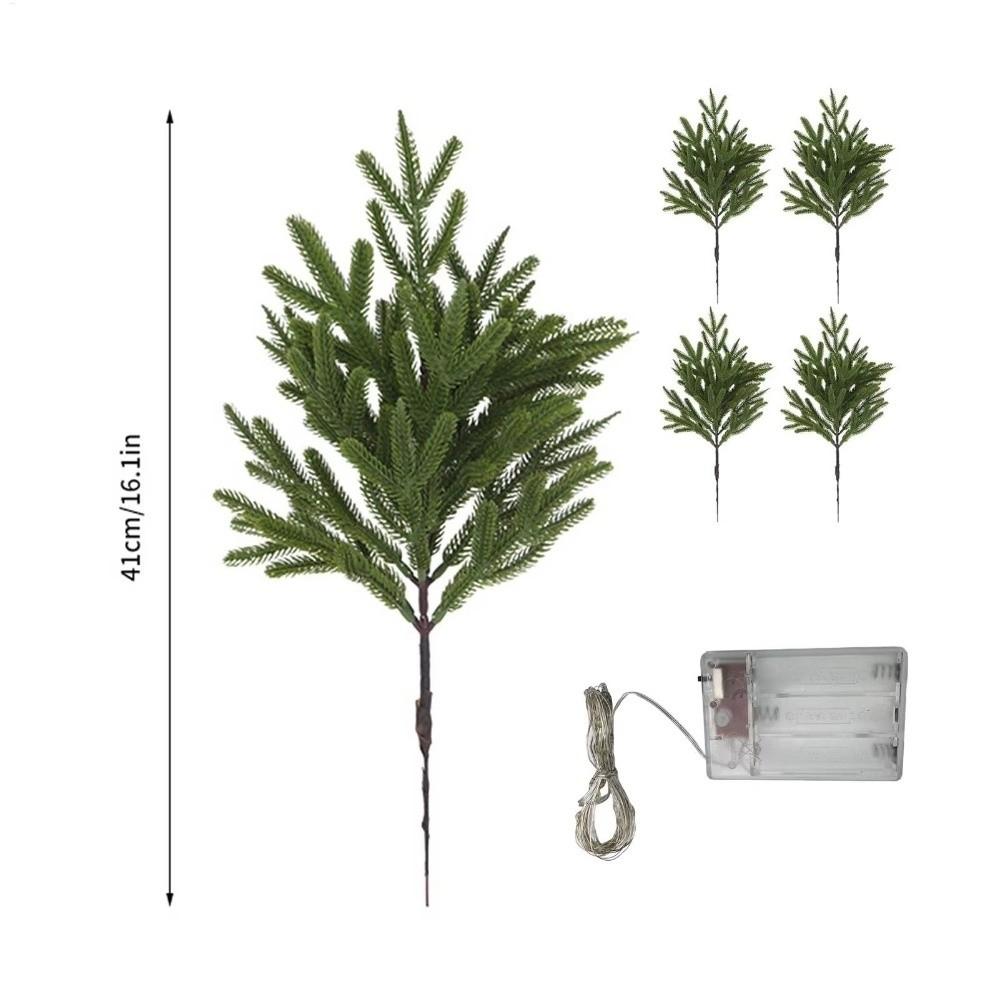 5/10Pcs with Lights Faux Christmas Norfolk Pine Stem Faux Cedar Branches Christmas Decoration