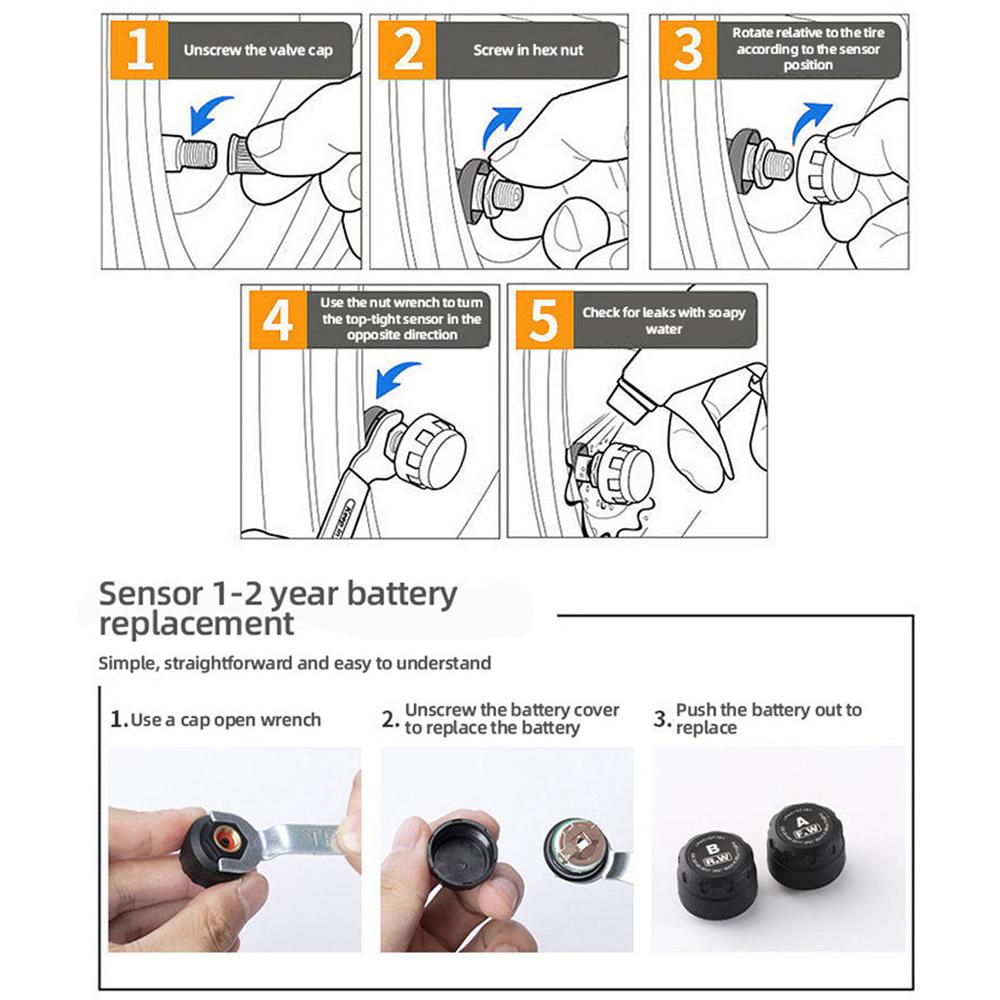 Монитор давления в шинах мотоцикла, цифровой дисплей, беспроводная система мониторинга давления в шинах мотоцикла, 2 внешних датчика в шинах для мотоцикла, мото