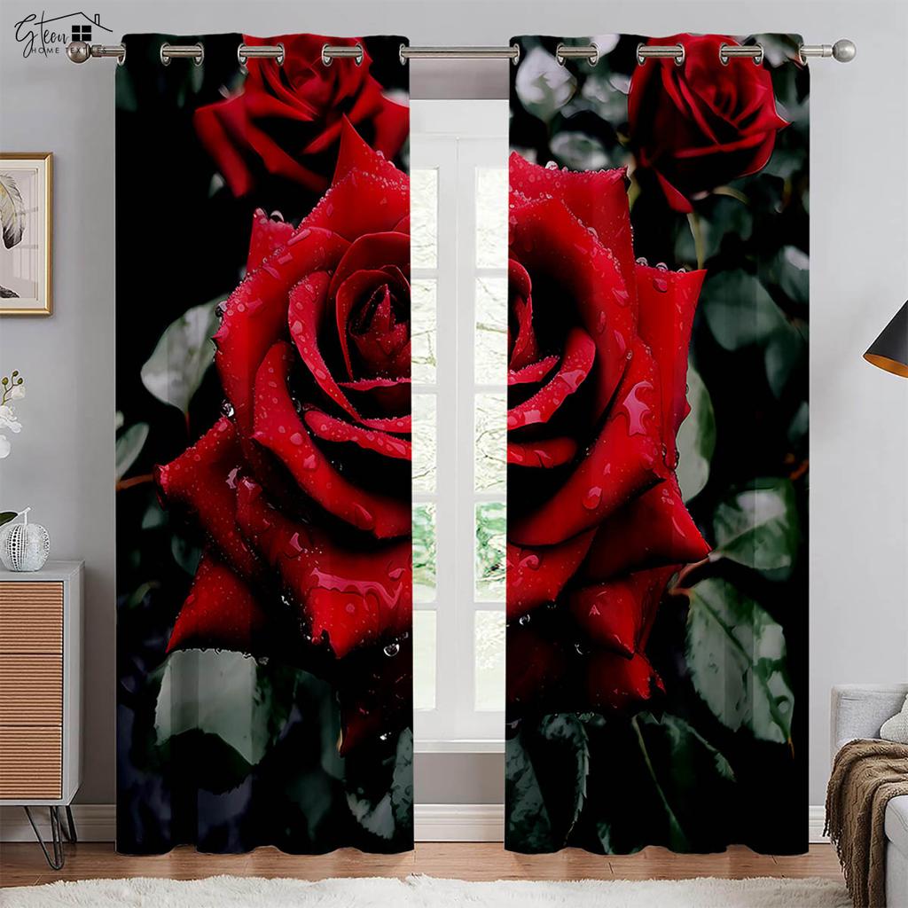Романтичные черно-красные контрастные розовые 3D-печатные шторы для спальни, гостиной, кухни, кабинета, декоративные шторы, 2 шт.