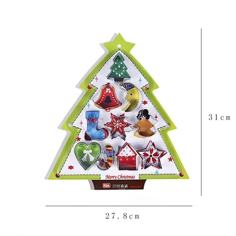 Новые 10 шт./набор из нержавеющей стали, рождественские формочки для печенья, рождественская елка, звезда, домик, колокольчики, снежинка, форма для выпечки торта, печенья, помадки