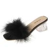 Fashion Mules Sandal Women Summer Outdoor Fashion Slippers Square Toe High Heels Office Ladies Feather Slides Chic Classics Furry Shoes