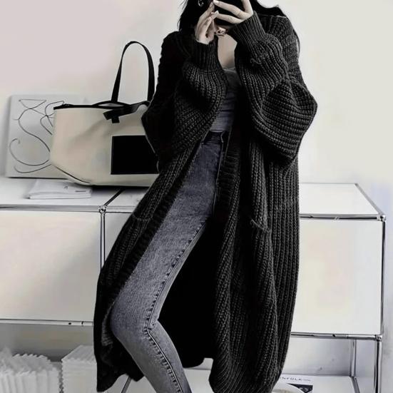 Women Long Cardigan Sweater Coat Open Front Mid-length Knitting Coat with Pockets Fall Winter Outwear