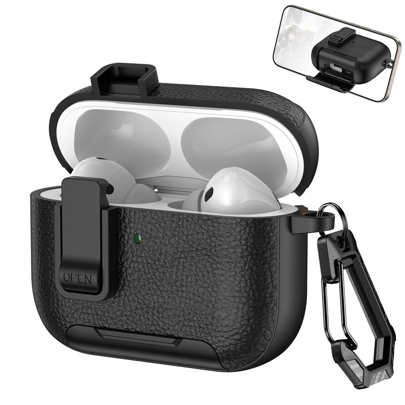 Чехол для AirPods 4 с кожаной текстурой, матовый чехол для наушников с подставкой для телефона, чехол для Bluetooth-гарнитуры для AirPods Pro 3 2 1, противоударный зарядный кейс для наушников