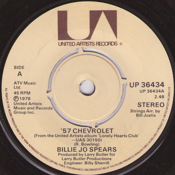7-дюймовая пластинка BILLIE JO SPEARS 57 Chevrolet UP36436 United Artists 1978 UK CountryFolk Б/у