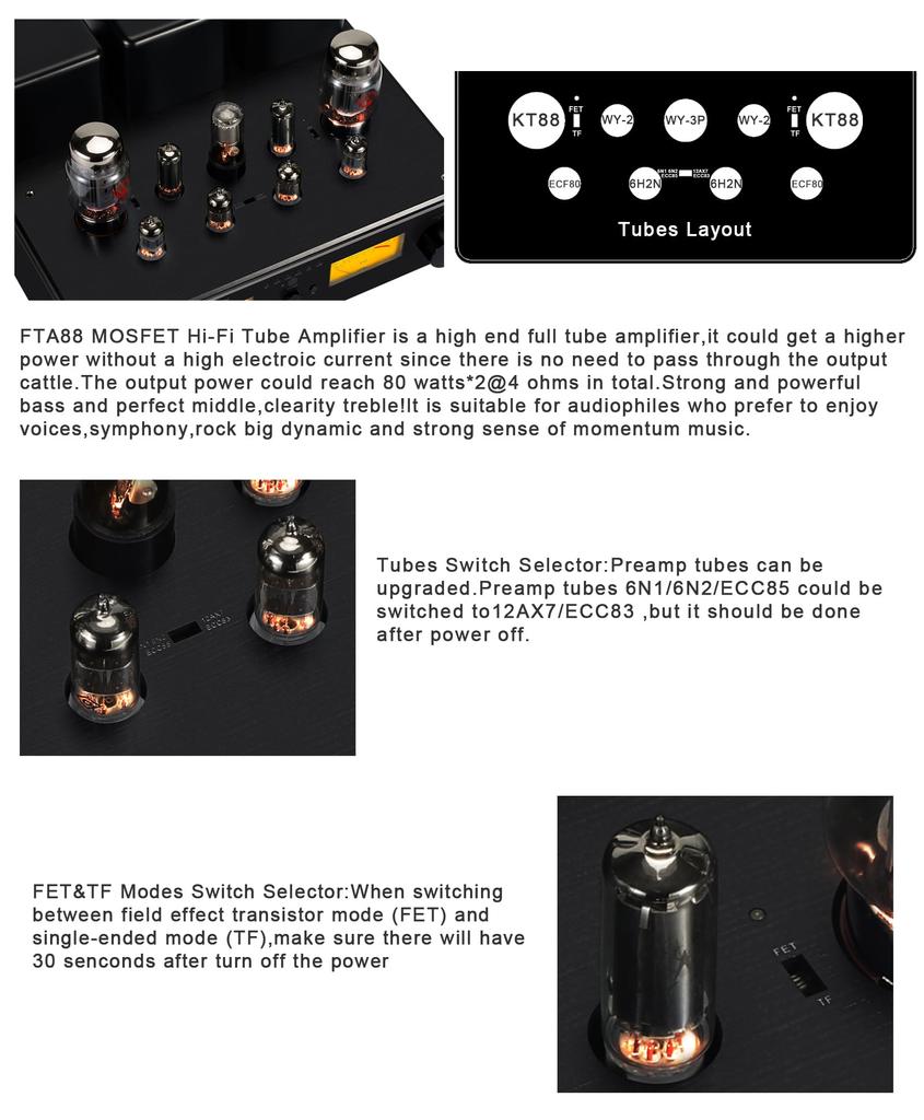 Juson Audio FTA88 180 Вт KT88 ламповый усилитель класса A HIFI вакуумный усилитель BT Mosfet Single End Dual Mode Remote 5.0 aptX-HD