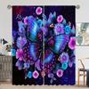 2pcs Five-colored Butterfly Printed Curtains, Study Room Kitchen Living Room Dorm Room Rod Pocket Window Drapes, Bedroom Accesso