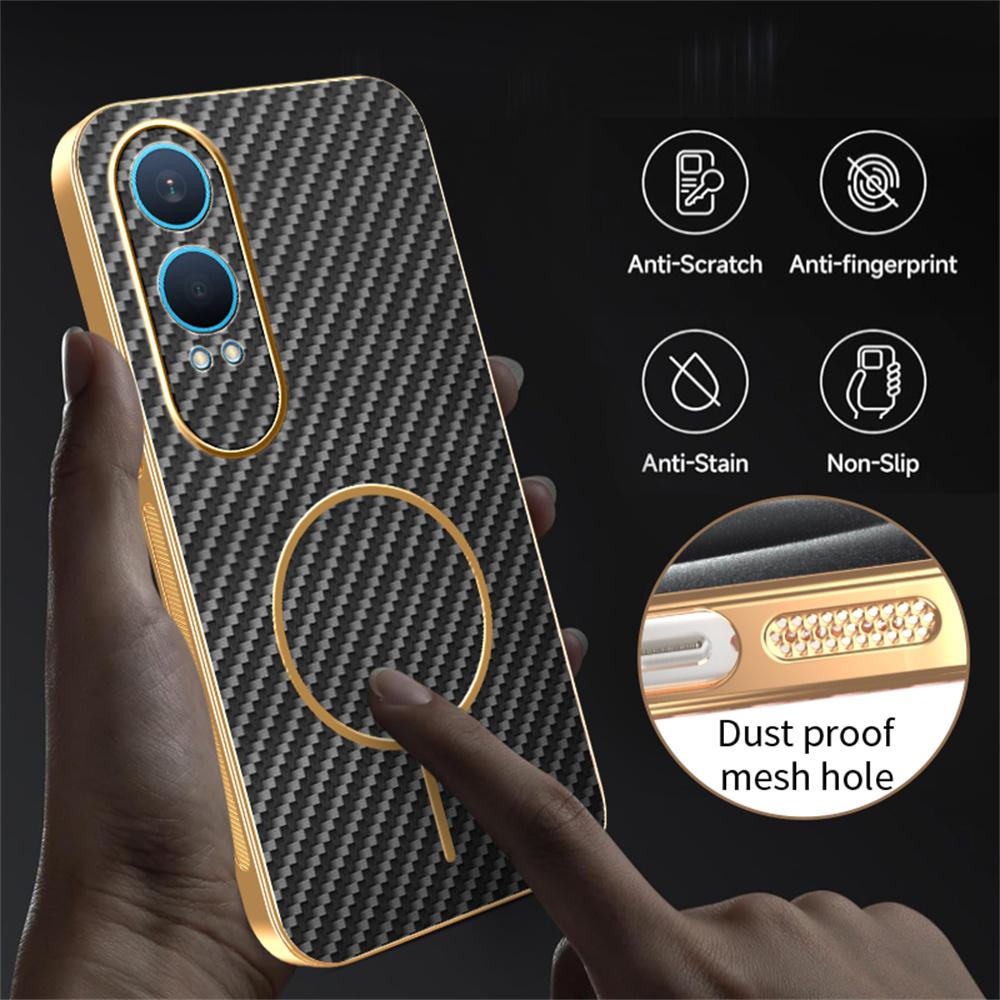 For OnePlus Nord CE4 Lite 5G Phone Case Carbon Fiber Textured Electroplated TPU Back Cover
