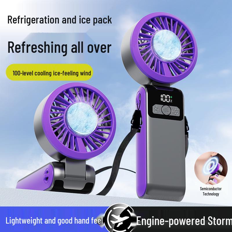Upgraded Mini Portable Turbo Foldable Neck Fan with USB, Semiconductor Cooling & Digital Display