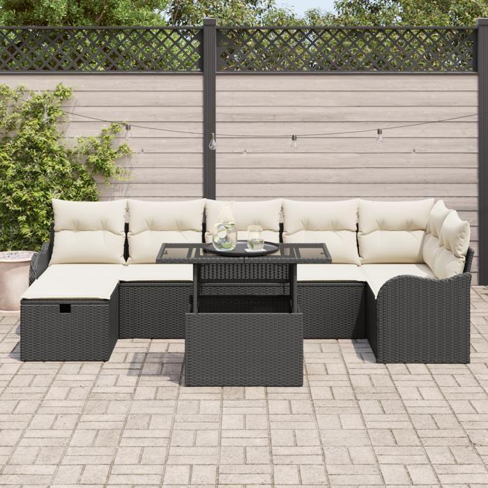 8-Piece Garden Sofa Set with Black Cushions Poly Rattan, 2-Seater Garden Sofa with Black Cushions Poly 3359724