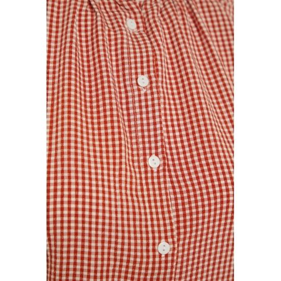Blouses & Shirts Judge Collar Gingham Balloon Sleeve Shirt