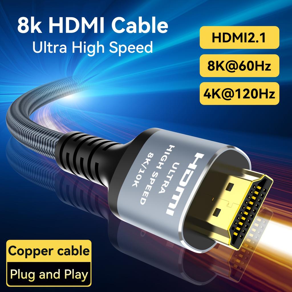 Кабель HDMI 8K 2.1, 48 Гбит/с, HDMI 2.1, высокоскоростной плетеный шнур HDMI-4K, 120 Гц, 8K, 60 Гц, DTS:X, HDCP 2.2 и 2.3, совместимость с HDR 10
