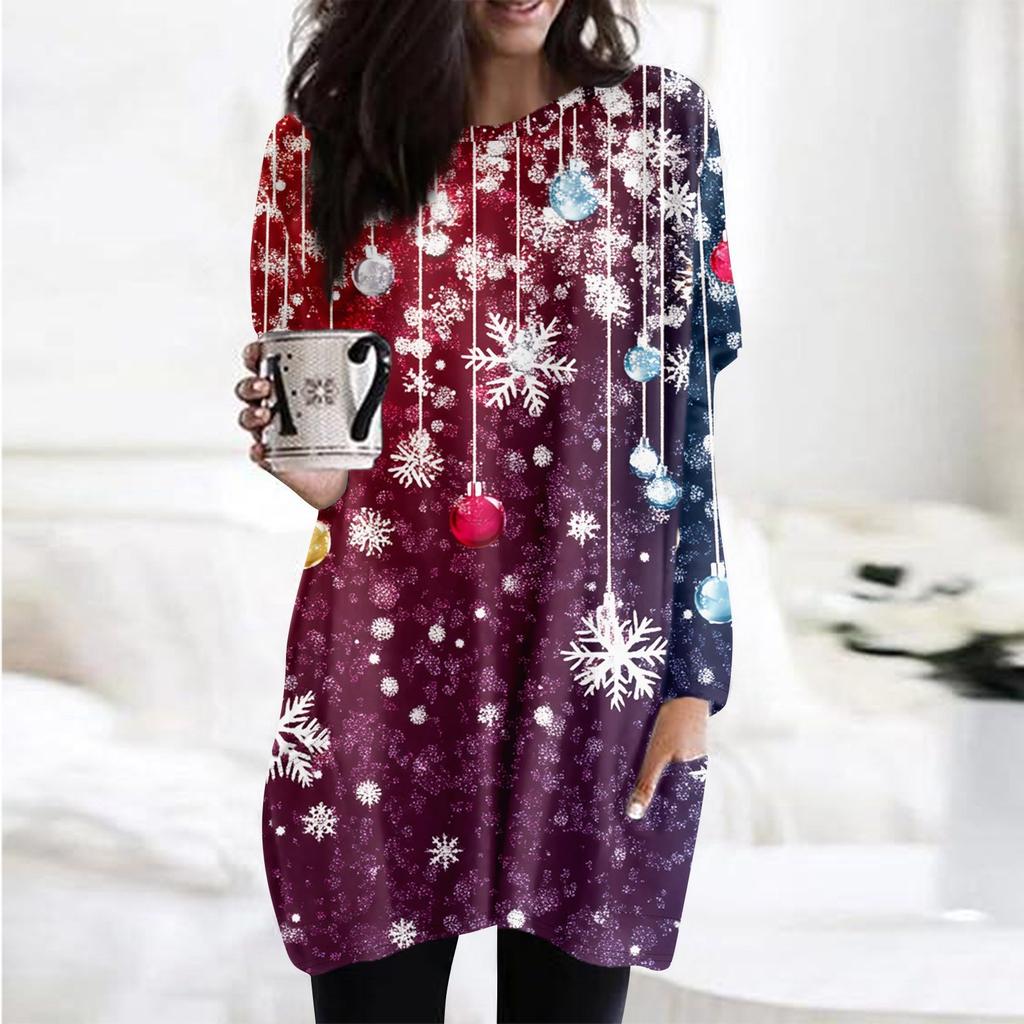 Женская толстовка с круглым вырезом и принтом, платье-рубашка с длинными рукавами и принтом, пуловер свободного покроя, свободный крой, топы с карманами