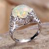 Белый Опал Огненный Большой Круглый Камень Винтажные Полые Кольца Для Женщин Модные Серебряного Цвета Обручальные Кольца Рождественские Подарки