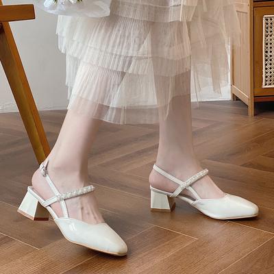 Жемчужные босоножки на толстом каблуке женские 2025 лето новая мода ретро темперамент туфли Мэри Джейн пряжка на ремешке высокий каблук