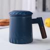 Cha Xun Ceramic Tea Mug with Lid, Infuser, and Wooden Handle