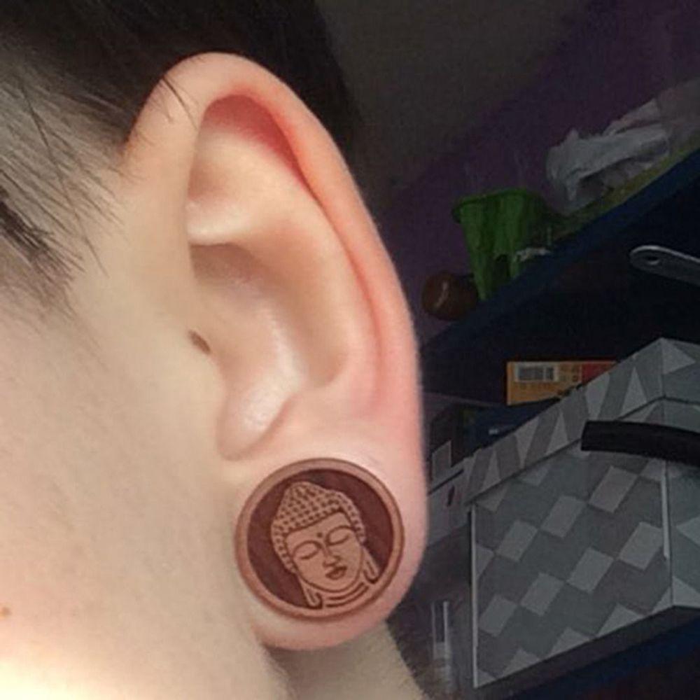 Украшения Пирсинг 10-20мм Серьги Органическое Дерево Плаги для Ушей Тоннели для Плоти Медитирующий Будда