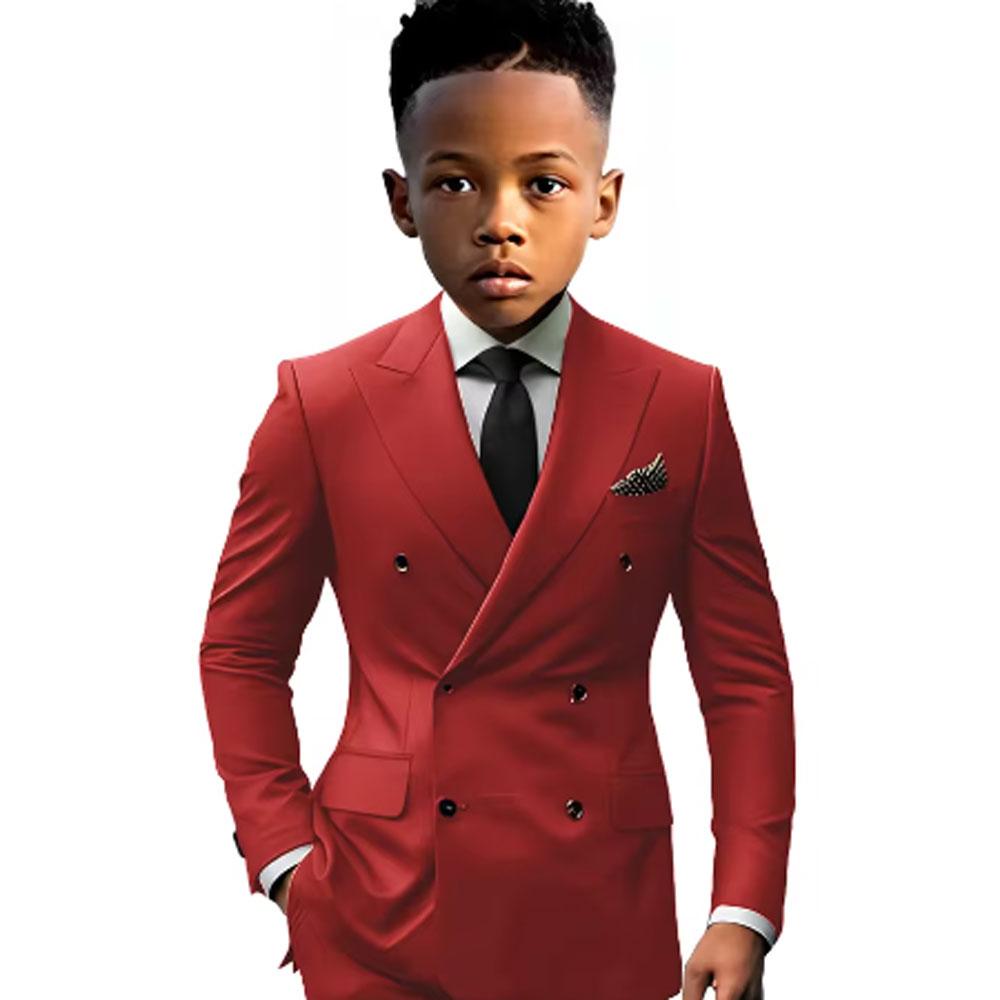 Boys Suit 2 Pieces Blazer Pants Double-Breasted Notch Lapel Jacket Slim Fit Casual Tuxedos For Wedding