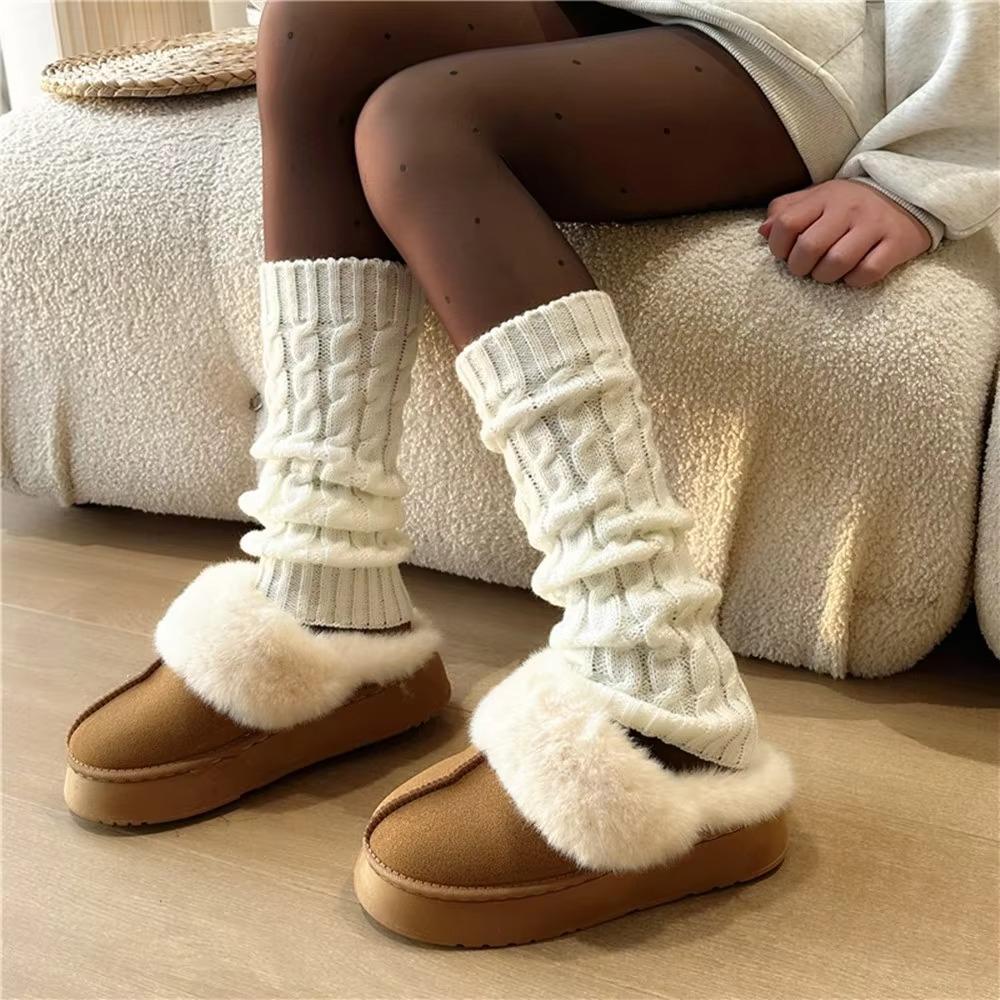 Knee Length Knitting Plush Pile Long Socks Crochet Jacquard Boot Leg Sleeve Foot Covers Winter