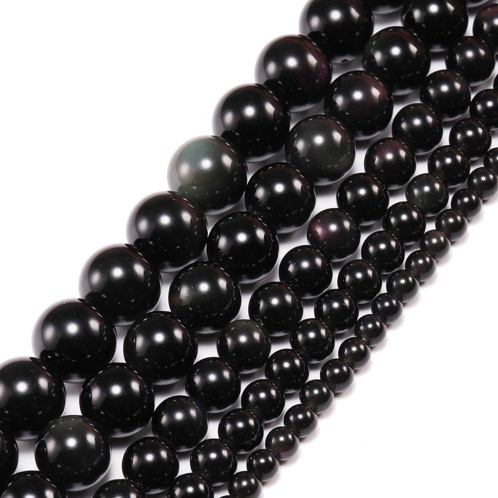 Mm Black Natural 4681012 1strandlot Obsidian Stone Beads Round Loose Spacer Bead For Jewelry Making Findings Diy Bracelet