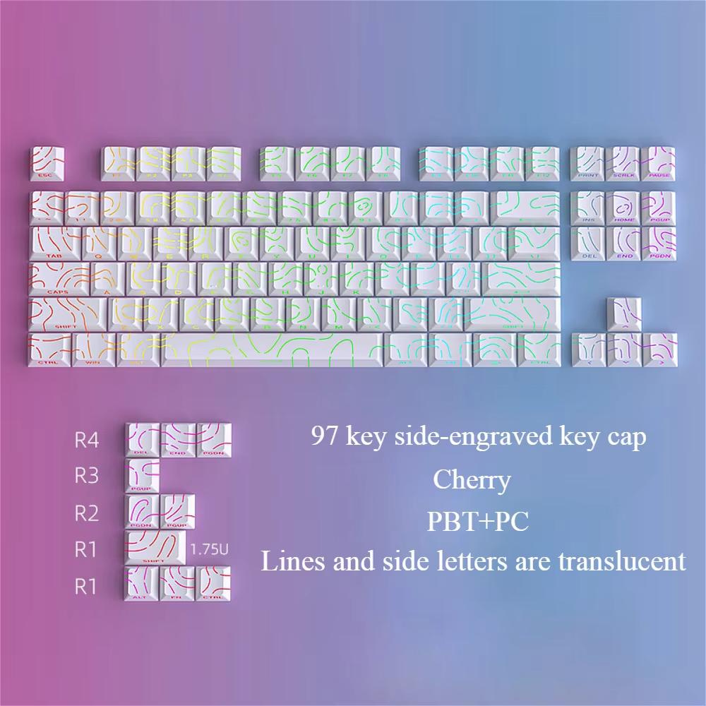 Xiaomi Новая Светящаяся Клавиша с Трещинами PBT+PC 135 Клавиш Боковая Гравировка Прозрачный Свет Подходит для Механической Клавиатуры с Переключателями MX 61/75/87