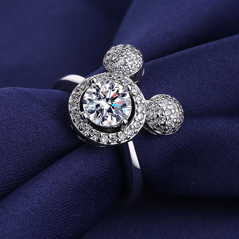 2026 Fashion Trend Zircon Sterling Silver Couple Ring Women's Ring Stars Bright Gemstones, Cute Mickey Ring